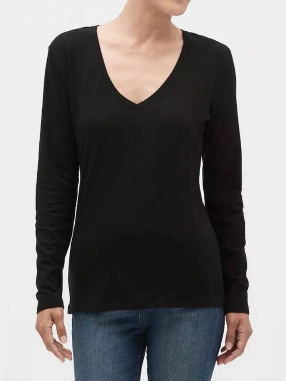 Banana Republic Timeless Tee Long Sleeve V-Neck Jersey Black XS #A2561